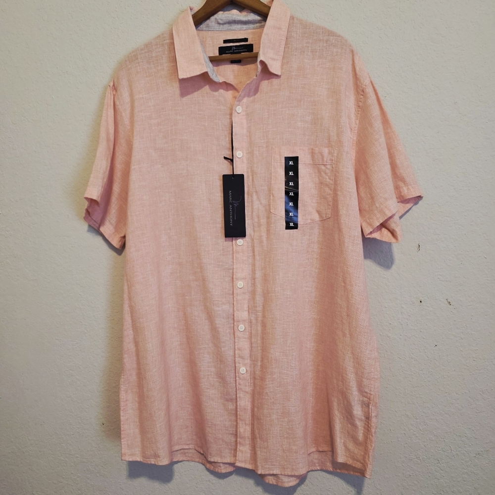 NWT Marc Anthony Linen Blend Shirt SLIM Fit Button Up Short Sleeve Men's XL